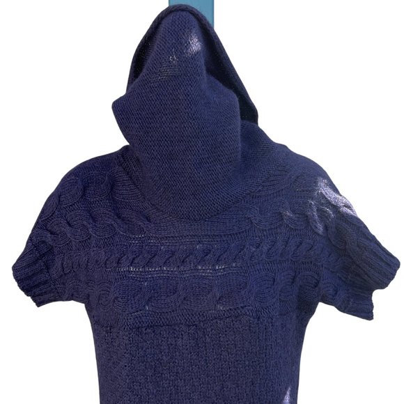 Zara Knit Short Sleeve Cowl Neck Mini Sweater Dress Acrylic Blend Navy Blue M - Picture 3 of 7